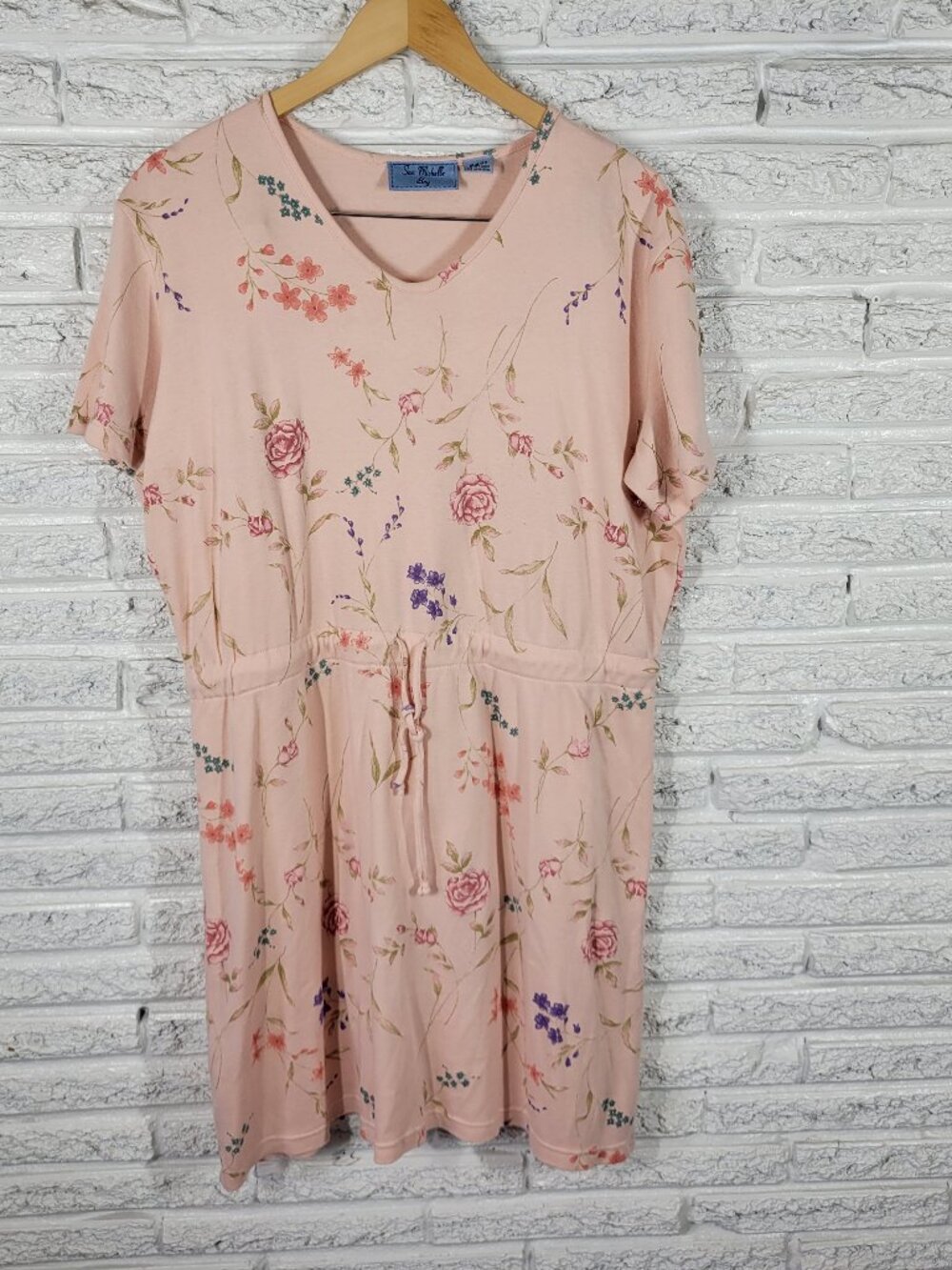 San Michelle Bay 18W Pink Floral Mini T-Shirt Dress Cotton Blend Stretch FLO182E